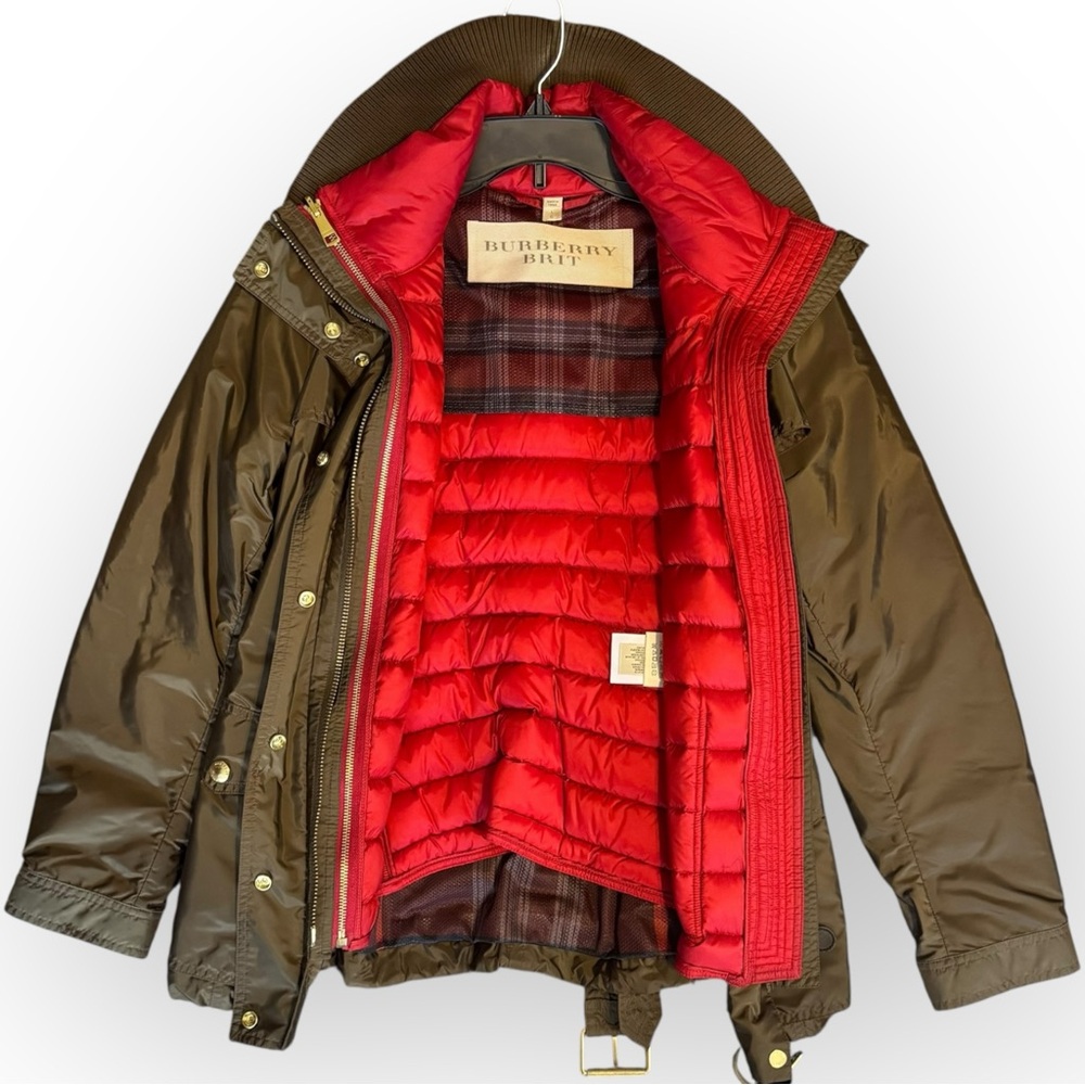 Burberry Brit Winter Balesdean Military Green Down Coat Red 3in1 - Picture 3 of 16
